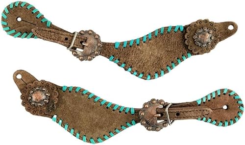 Showman Correas de cuero para mujer con cordones color verde azulado