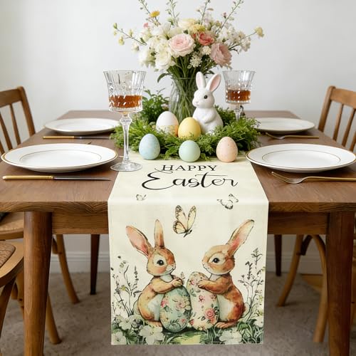 Ostern Tischläufer,Hase Osterei Ostertischläufer,40×238 cm Waschbar Ostertischdecken Läufer,Modern Tischläufer Frühling Läufer Ostertischdecken Tischdecke für Küche Esstisch Dekoration