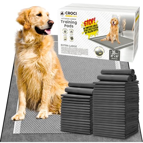 Image of CROCI Pee Pads for Dogs XXL 30x36in, Charcoal Pet Pee Pads Odor-Control & Super Absorbent Up to 10 Cups, 6-Layer Quick Dry & Leak-Proof with Adhesive Tabs, Disposable (35 Counts)
