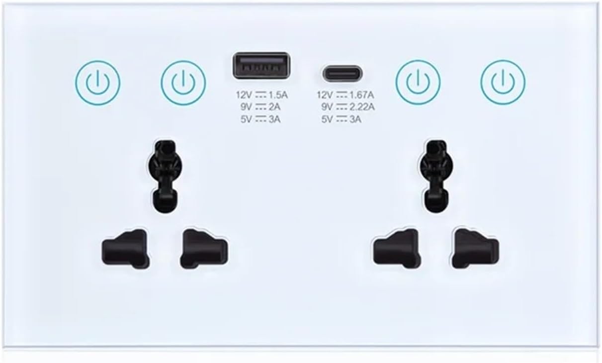 EU UK US Universal Plug Socket Switch with USB and Type-C Port Outlet Life-AB52