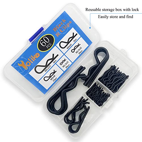 Image of 60 Pcs Hitch Pin Clip R Clips Retaining Pins Tractor Cotter Pin Hair Pin Assortment Iron Black Zinc-plating Spring Clip Retainer Hitch keeper Pins Kit for Dolly Pins /Hand Ttruck Pin Replacement