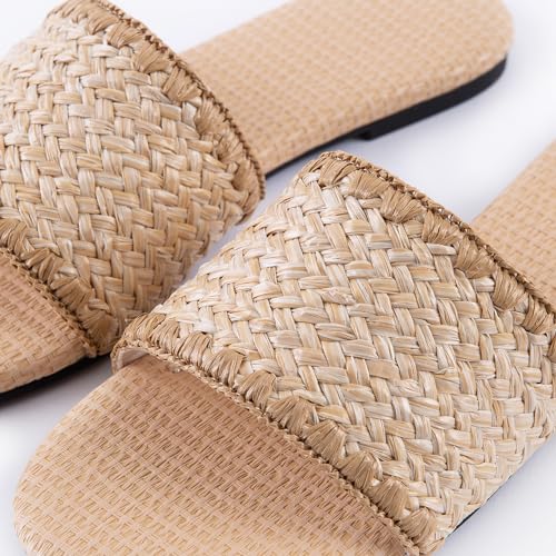 Mtzyoa MZ-Y-12-112-24 Women Flat Sandals Straw Raffia Beige Size 8 Braided Cute Summer Ladies Dressy Casual Vacation Bohemian Cute Leather Beach Comfy Slides thumb #2