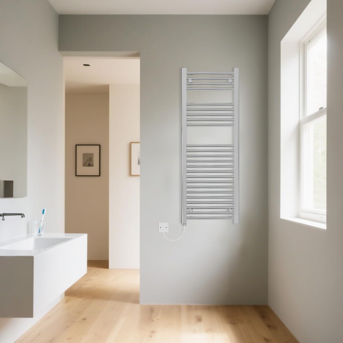 Warmehaus Manual Electric Heated Bathroom Towel Rail Warmer Straight Chrome Radiator Rad Prefilled 1200X450mm 500W