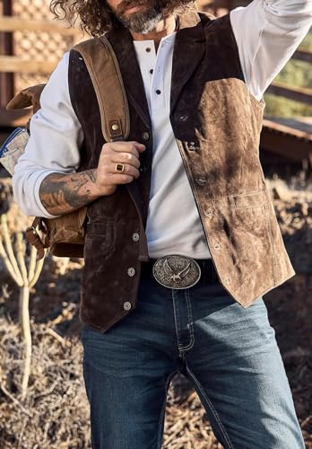 Men's Suede Leather Suit Vest With Lapel Formal Business Western Cowboy Waistcoat2
