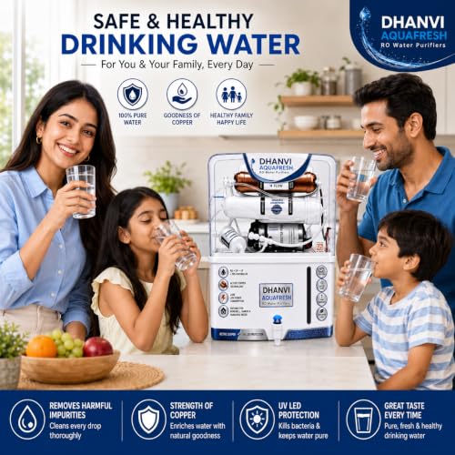 Image of DHANVI Aqua Fresh RO UV UF Copper Water Purifier | 12L Storage | TDS Adjuster | Inside Tank Technology | Home Kitchen Water Filter System