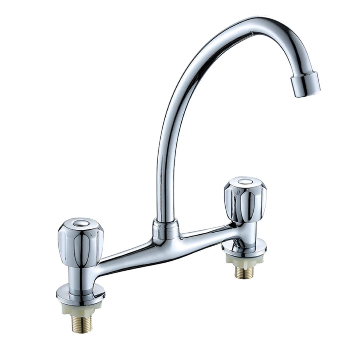 Robinet D'évier à Double Trou en Cuivre Double Poignée pour Eau Chaude et Froide, Réglage Indépendant, Cuisine et Salle de Bain