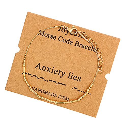 Image of JoycuFF Inspirational Morse Code Bracelets for Women Silver Beads Jewelry Encouragement Mantra Gifts for Her