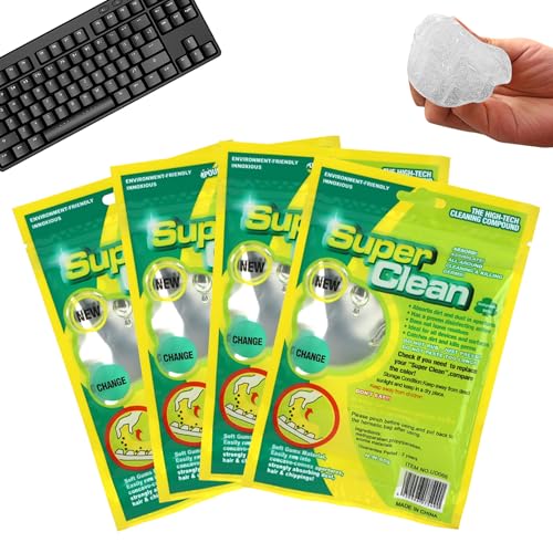 LUPATDY 4 Piezas Gel de Limpieza para Teclado, Gel de Limpieza de Coche Reutilizable, Gels Limpiador Universal de Polvo para Automóviles, Escritor, Teclado, Calculadoras,Transparente(80g)