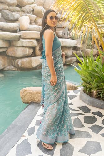 Image of MIRCHI FASHION Saree for Woman Cotton Blend Printed | Traditional Ethnic Sari for Ceremonial Use and Farewell with Blouse Piece