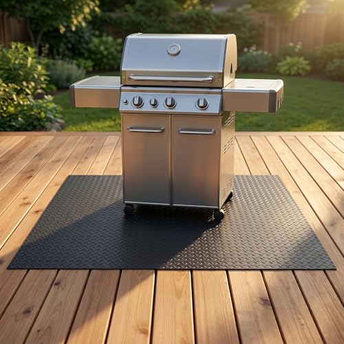 indiedouker 65"*40" Under Grill Mats for Outdoor Grill,2.0mm Thick Heavy Duty Non-Slip PVC Grill Matt for Outdoor Grill Deck Protector,Extra Large Rubber Outdoor Grill Mat
