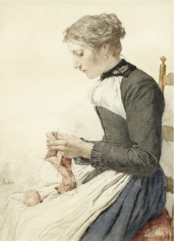 Tableau jeune femme au tricot pour décoration murale salon cocooning