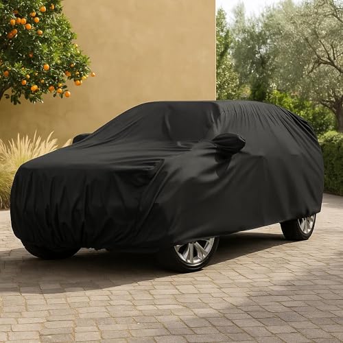Image of Sulfar 100% Water Resistant Car Body Cover Compatible with Mirror & Antenna Pockets for Mitsubishi Outlander (Triple Stitched, Full Bottom Elastic, Black)