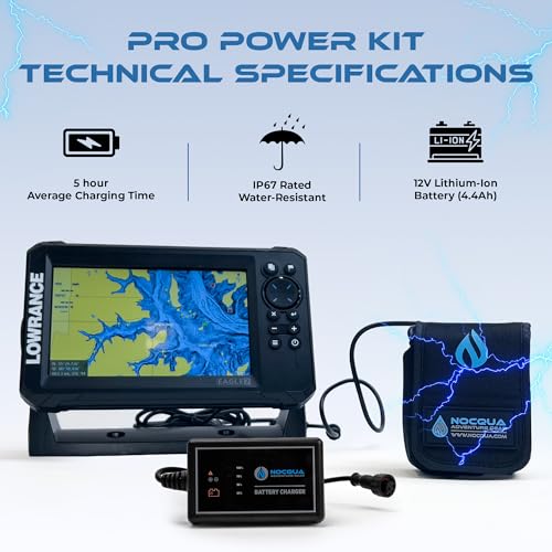 Image of Nocqua Pro Power 12 Volt Lithium Battery & Charger Kit for GPS, Fish Finders & Depth Finders, Compact & Portable Kayak Battery Power Solution for Marine Adventure, Kayaks & Boating