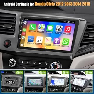 4G+64G Car Radio for Honda Civic 2012-2015 with Wireless Carpaly & Android Auto,9 Inch IPS Touch Screen Car Stereo with GPS Navigation/Bluetooth 5.2/FM/Backup Camera/WiFi/SWC/HiFi