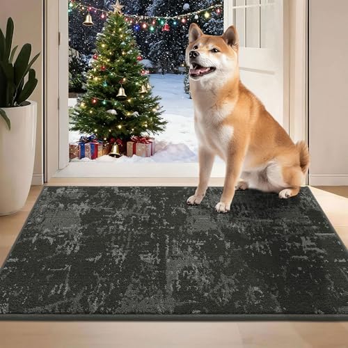 BEQHAUSE Dirt Trapper Door Mat 24" x 36", Non-Slip Doormats Washable Entryway Rugs, Stain Resistant Dog Door Mats Absorbent Welcome Floor Mat for Front Back Door, Mud Wet Shoes & Paws, Dark