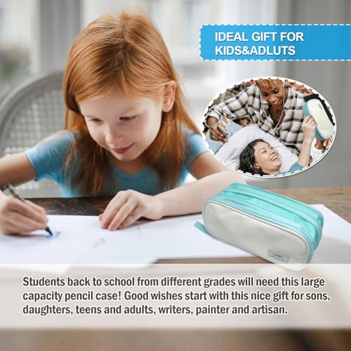 Image of Pencil Case Large Capacity Pouch Bag with Zippers, Expandable Pen Bag Storage Holds 50-100 Pencils, Colors Pencil Box Organizer Case Office School Supplies for Girls Boys Adults(Blue)