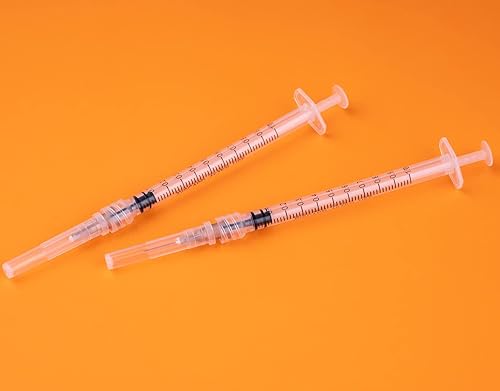 Miniatura 2 de Jeringas de 1 ccml con aguja de 0.5 pulgadas desechables cada una envuelta individualmente, paquete de 20 (0.0 fl oz-27G-20pcs-RL)
