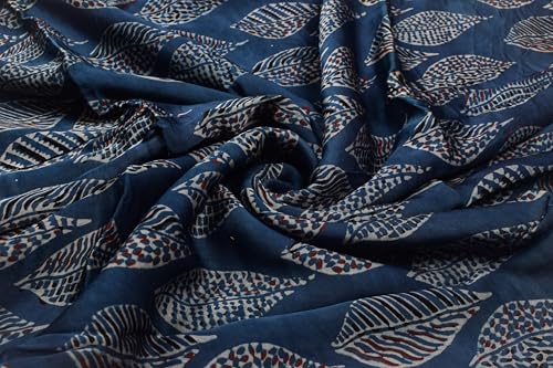 Image of Ethnics of Kutch Women's Ajrakh Modal Silk Natural Dye Hand Block Print Unstitched Kurta Fabric Mtr Length (2.5 Mtrs - Indigo 17101V)
