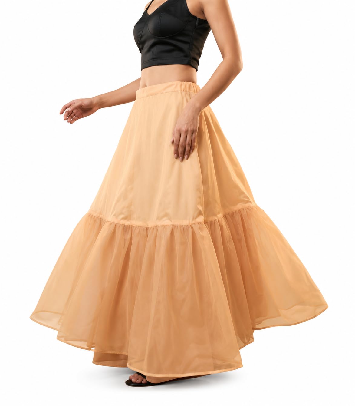 SEER Women's Cancan Underskirt Petticoat Hardnet Can Can 2 Layer Ankle Length Skirt for Party and Ethnic Wear White-image-35