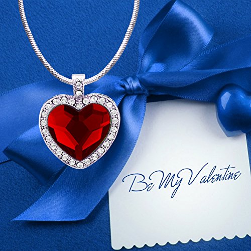 Rhodium Plated Red Heart Pendant with Crystals
