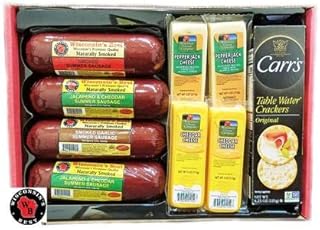 WISCONSIN'S BEST and WISCONSIN CHEESE COMPANY - Ultimate Mancave Cheese, Sausage and Cracker Gift Basket, Features Summer Sausages, 100% Wisconsin Cheddar Cheese, Pepper Jack Cheese. Send for a Birthday Gift, Mother's Day Gift, Perfect for Every Occasion.