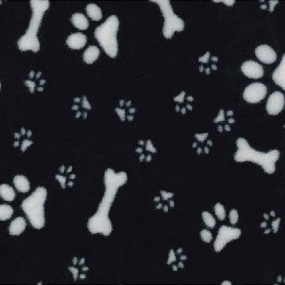 Crs Fur Fabrics Multi Printed Polar Fleece Fabric Material - Dog Paws & Bones Black, 1Mtr 150Cmx100cm