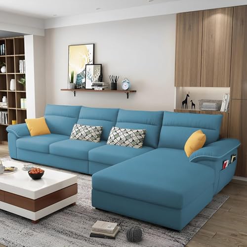 Image of Casaliving Seams RHS 6 Seater L Shape Sofa Set for Living Room (Turquise Colour) Premium Fabric Sofa Set for Living Room | Hall