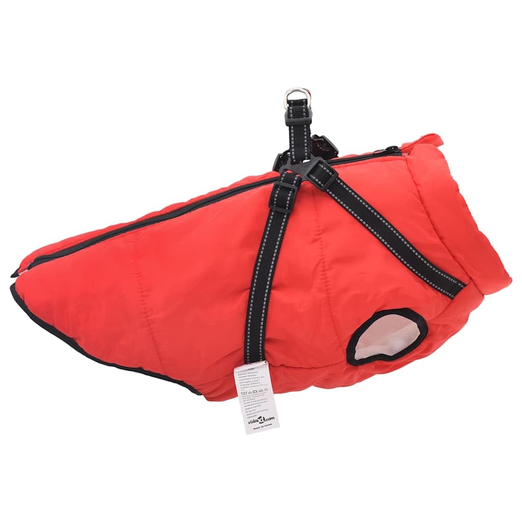 Cappotto per cani con pettorina, impermeabile, riflettente, rosso, L44, regolabile con cerniera, traspirante e antivento, per inverno e autunno, protezione all'aperto e divertimento asciutto
