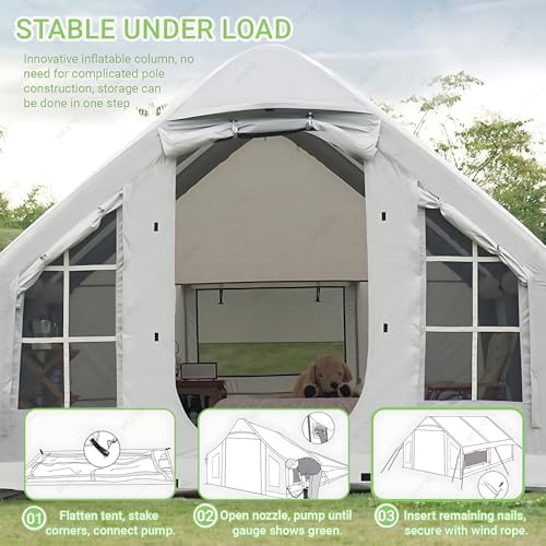 Inflatable Camping Tent for 6-8 People with Electric Air Pump - Waterproof 4-Season Blow Up Tent, Easy Setup for Camping & Hiking - Upgrade Your Outdoor Experience