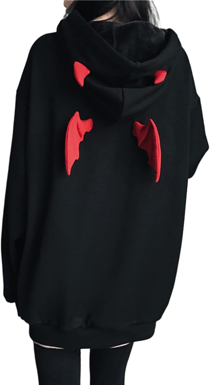YEMOCILEWomen Devil Wing Hooded Sweatshirt Casual Loose Long Sleeve Hoodies Pullover Tops
