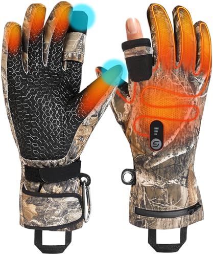 JS LifeStyle Heated Gloves for Men Women Hunting Work Rechargeable 3000mAh Battery with Light-Off Fingerless Design Winter