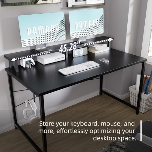 Image of Pamray 47 Inch Small Computer Desk with Monitor Stand, Simple Office Desk with Headphone Hook for Small Spaces, Kids Study Writing Table for Bedroom, Marble