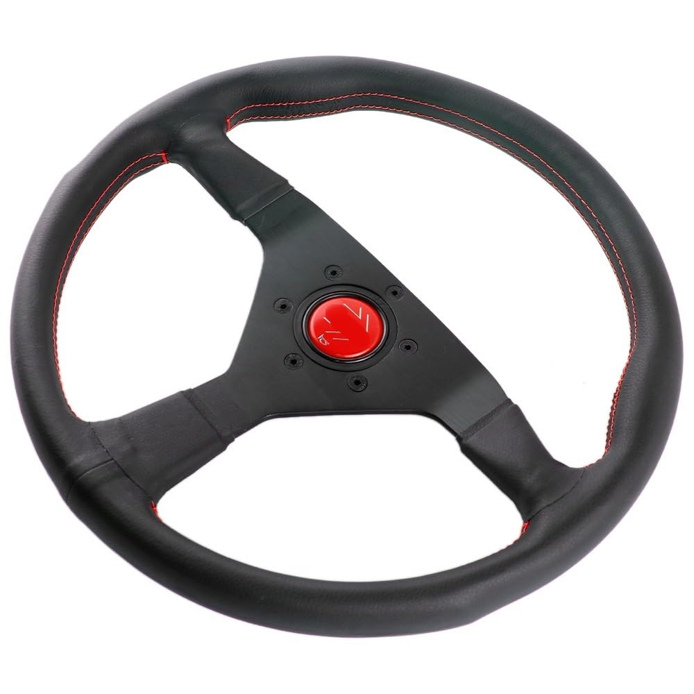 Volanti Auto Volante sportivo Drift in vera pelle nera da 14 pollici(Red Stitching)