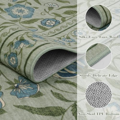 Tapete Lavable Moderno Floral Verde 2x3 Pies miniatura 2