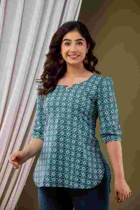 Image of Flora Printed I Cotton Top I Tops I Topper I Blouse I T-Shirt I Short Kurti ITop for Women