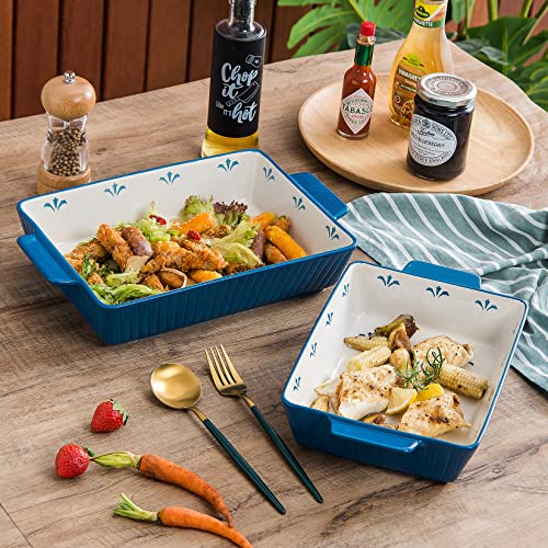 Sagoskat Baking Dishes Bakeware Set Ceramic Casserole Dish, Rectangular Shape, Oven Safe, Nonstick, For Cooking, Cake Dinner, Kitchen, 13X9Inch, 3Pcs, Blue #TOP5