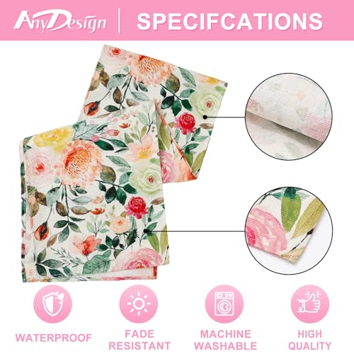 Floral Table Runner Watercolor Rose Flower Kitchen Dining Tabletop Decor Vintage Spring Table Cover for Wedding Bridal Shower Indoor Outdoor, 13 x 72 Inch by Generic - Image 6