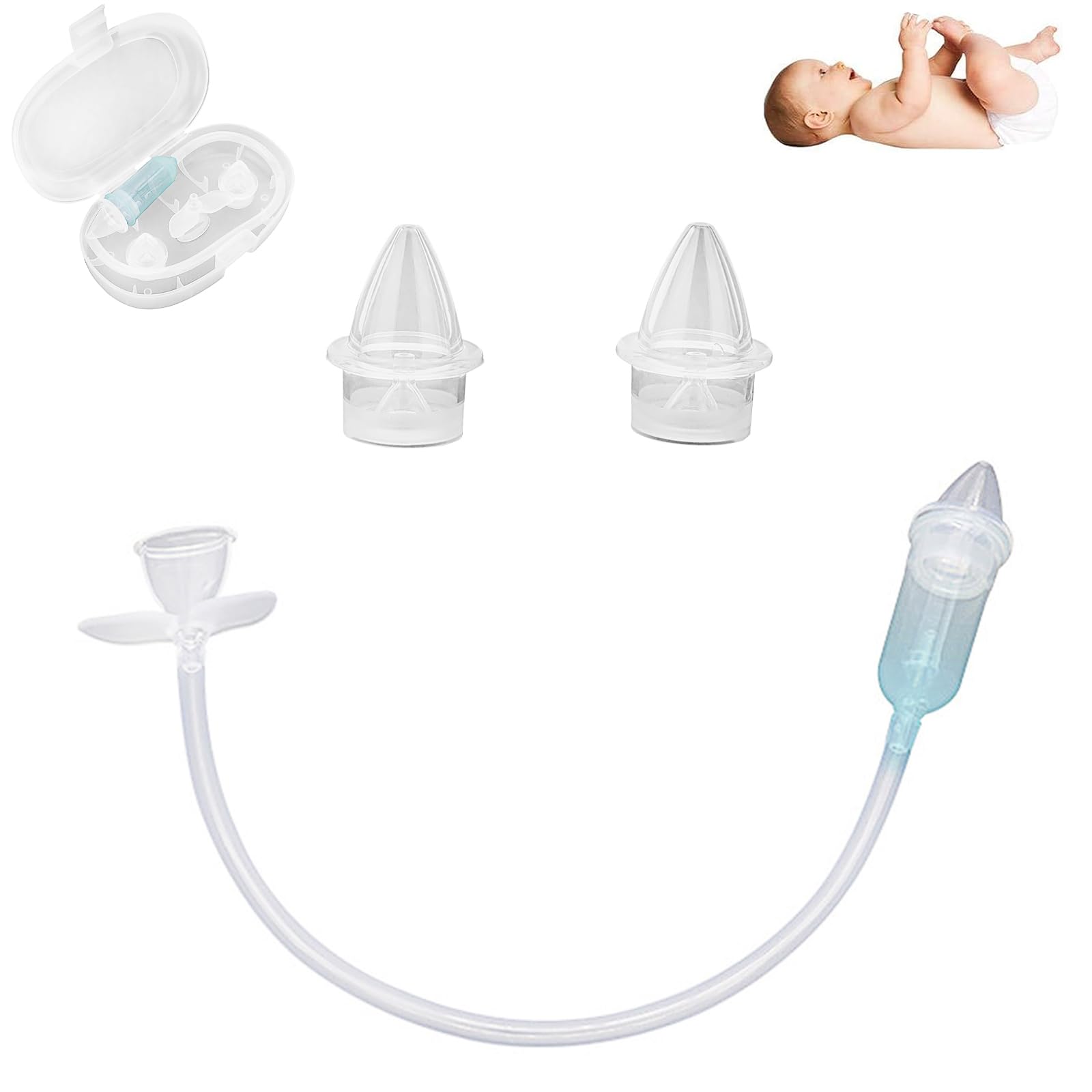 Nasal Aspirator for Baby, Mouth Suction Quiet Suction Baby Nose Booger Sucker Nose Cleaner with 2 Silicone Tips, Efficient & Hygienic Nose Cleaner for Baby, Child, Toddler