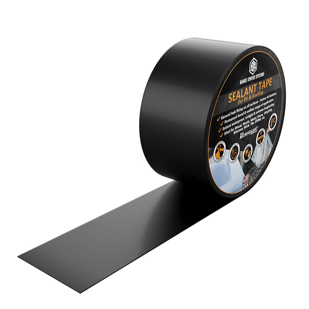 HSS Sealant Tape with MicroSealant - Waterproof Commercial Roofing Tape for Roof and RV Repair - UV- & Weatherproof - Black - 2 inch x 25 feet