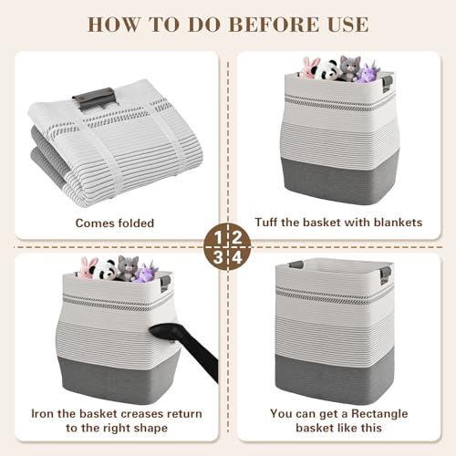 Image of Laundry Hamper, 105L Tall Laundry Basket with Leather Handles, Rectangle Large Clothes Hamper for Organizing, Cotton Woven Laundry Baskets Storage Hampers for Bedroom, Nursery, Living Room