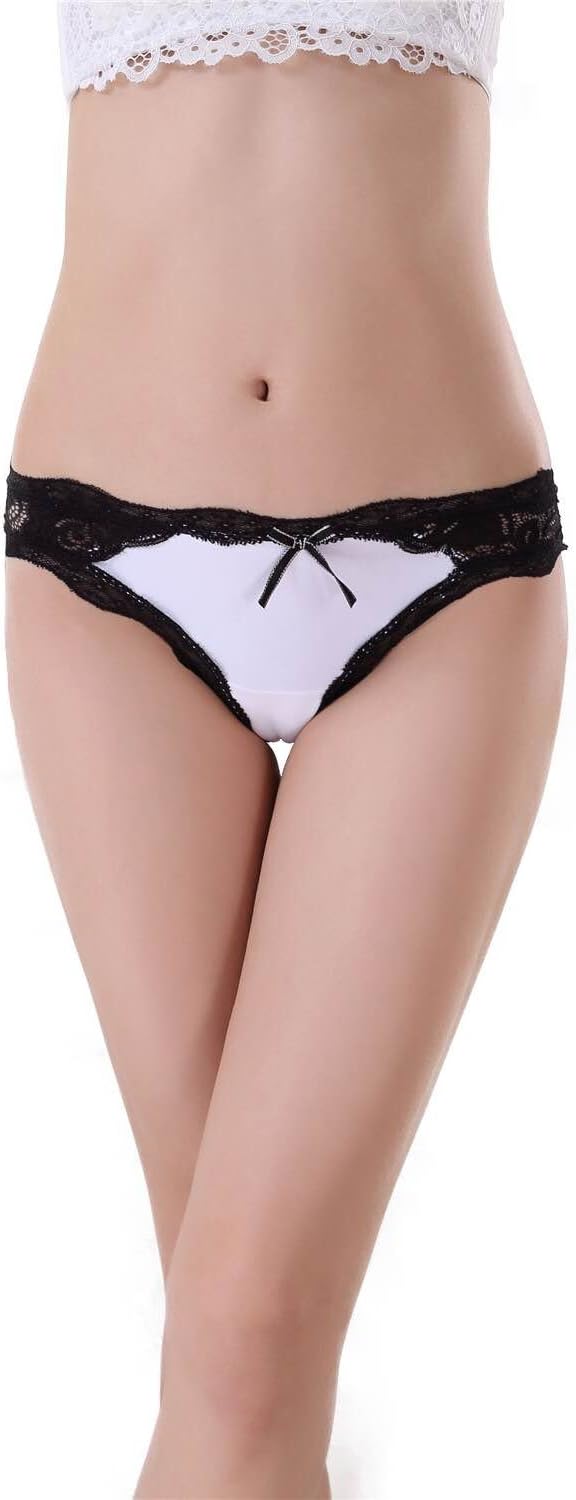 Zhudiman 3 Pair Women's Sexy Lace Thong Panty Pink Black White
