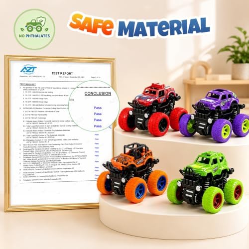 4 Pack Monster Trucks Toys for Boys 2 3 4 5 6 7 Year Old, Friction Powered Pull Back Car Toys for Toddlers Kids Ages 3-5 2-4 4-7, Best Birthday Christmas Party Gift for Boys and Toddlers — view 8