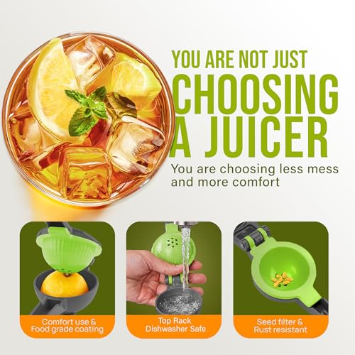Image of Zulay Kitchen Metal 2-in-1 Lemon Squeezer - Sturdy Max Extraction Hand Juicer Lemon Squeezer Gets Every Last Drop - Easy to Clean Manual Citrus Juicer - Easy-Use Lemon Juicer Squeezer - Gray /Lime
