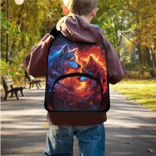 Ystardream Flaming Wolf Backpack for Preschool Boys Kindergarten Backpack With Lunch Box School Bags Kids Back To School Book Bag with Lunch Box Pencil Case Toddler Child3