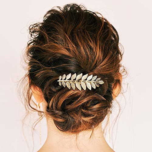 Pagow 3 Pcs Leaf Hair Combs, Gold Rhinestone Pearl Hair Comb Clips, Hair Side Comb Clips, Faux Pearl Crystal Wedding Headpiece Hair Accessories For Women, Girls, Bride, Bridesmaid (3 Different Size) #TOP4
