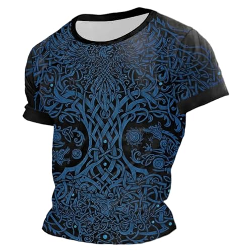Munweiyu Odins T Shirt Uomo Felpa Vikings Tshirt Maglietta Mitologia nordica Maglietta Sportiva Odin T Shirts Valhalla Tees Tops Sport Tee Shirt Nordic Felpe Girocollo, Blu, 3XL