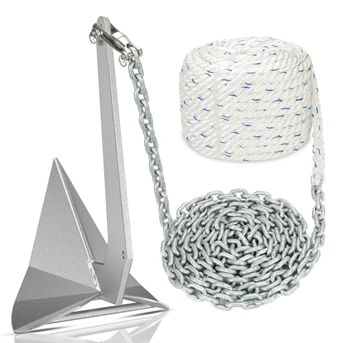 FUCNEN Boat Anchor Kit Hot Dipped Galvanized Steel Delta Anchor 9 Lb 1/2 Anchor Rope 100ft 1/4 G4 Galvanized Steel Marine Anchor Chain 10ft & Swivel Windlass Anchor Rode-Rope/Chain Boat Anchor System
