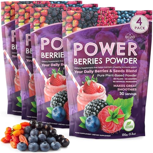 Super Berry Powder - 4 Pack, 150g Each - Immune Support - Food Supplement - Superfood Berries - Smoothie Mix for Shakes - Healthy Boost for Detox Juice Beverages or Any Drink - by NextGenU