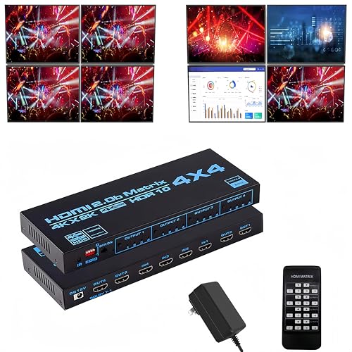 Explosive HDMI 2.0 4K Commutateur de matrice 4 x 4 sorties 4 en 4 sorties HDMI Matrix Video Switch Splitter HD 4K @ 60 Hz Prise en charge IR Contrôle 3D, EDID, Blu-Ray DVD avec lumières LED pour TV