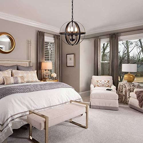 Ganeed Pendant Light,Industrial Globe Pendant Lighting,Vintage Chandelier Spherical Hanging Light,Ceiling Light Fixture for Kitchen Island Dining Table Farmhouse